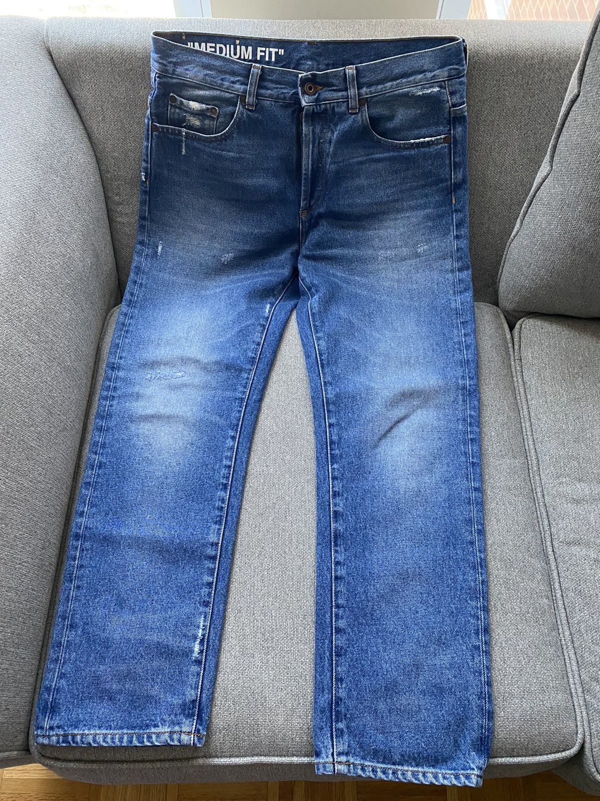 Off-White Off-White diagonal distressed medium wash denim size 32 Size US 32 / EU 48 - 1 Thumbnail
