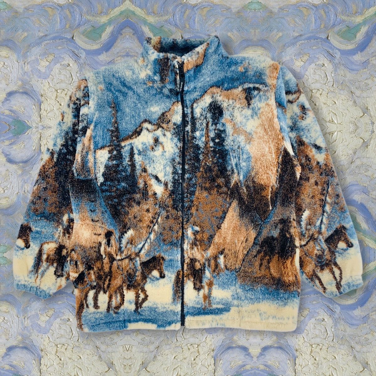 Vintage 90s All Over Alaska Animal Print Fleece Jacket