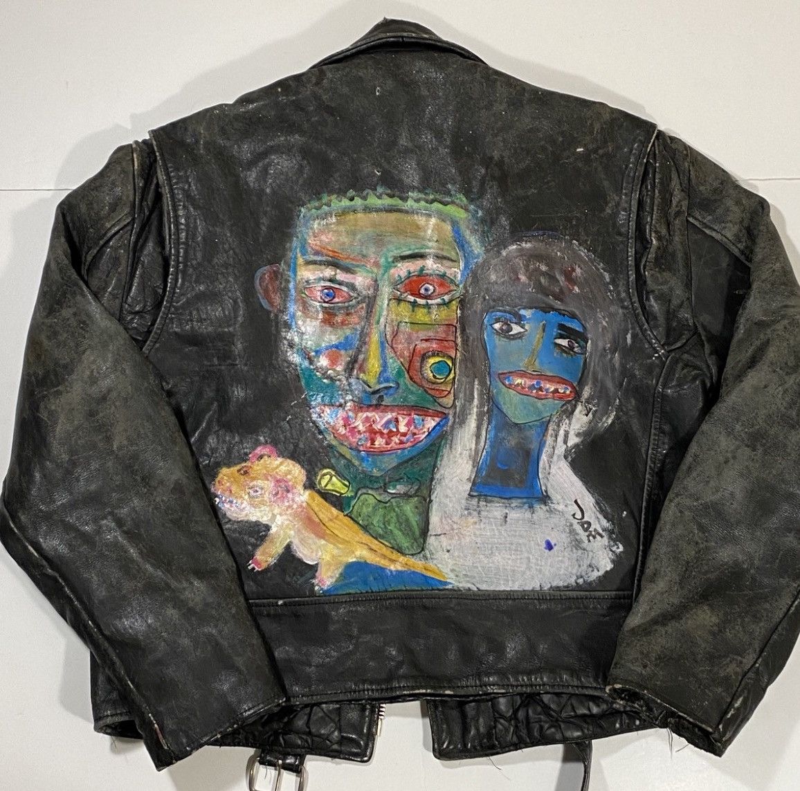 Vintage Hand Painted Vintage Genuine Leather Faded Leather Jacket Grailed