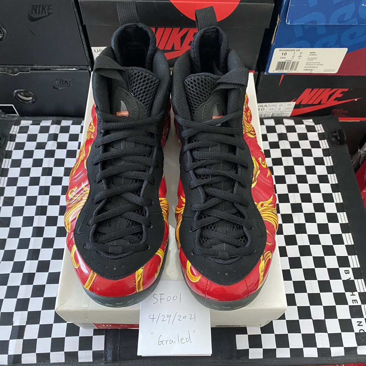 Supreme x Nike Air Foamposite One SP 2014 Red/Gold Size 10