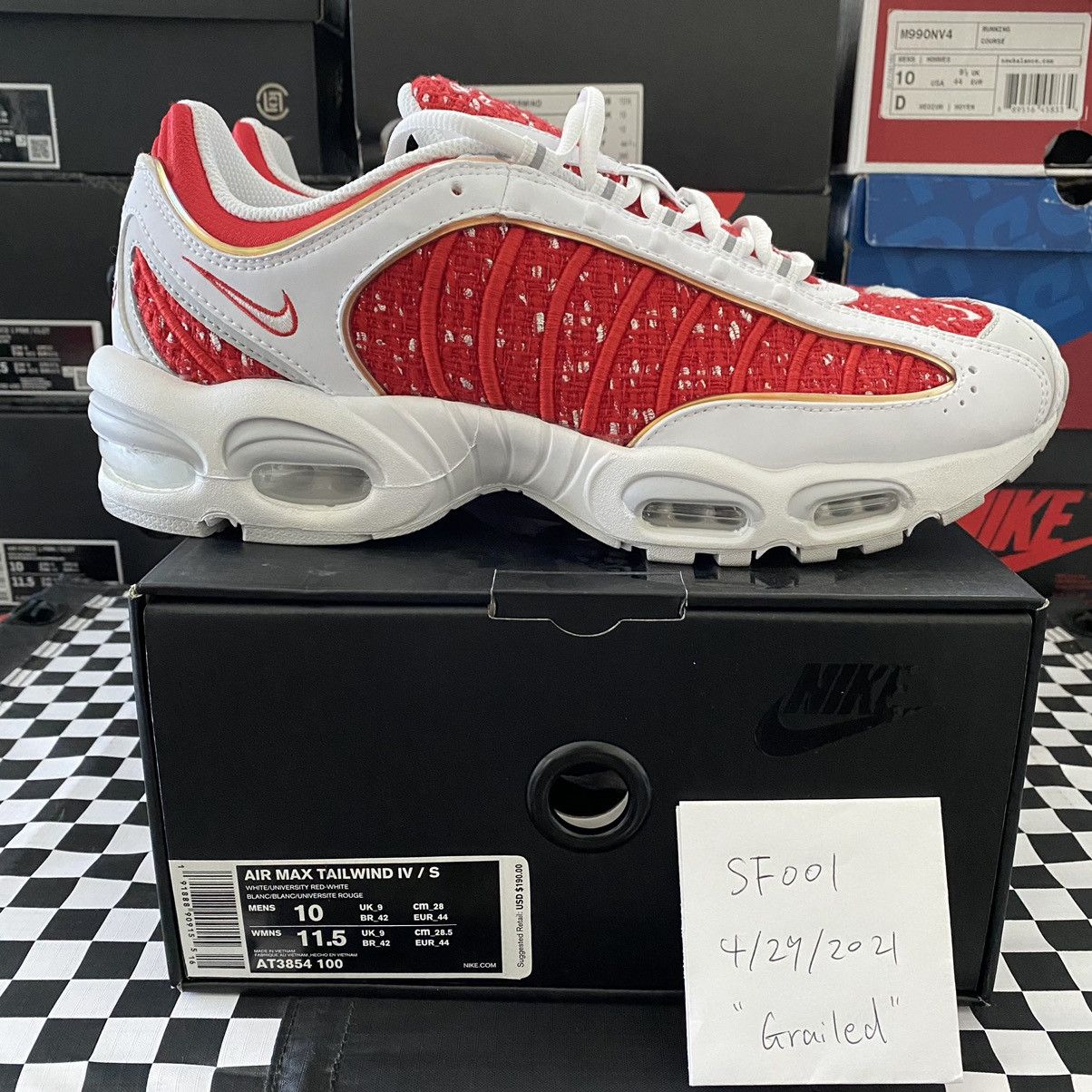 Used Supreme x Nike Air Max Tailwind White 2019 Size 10