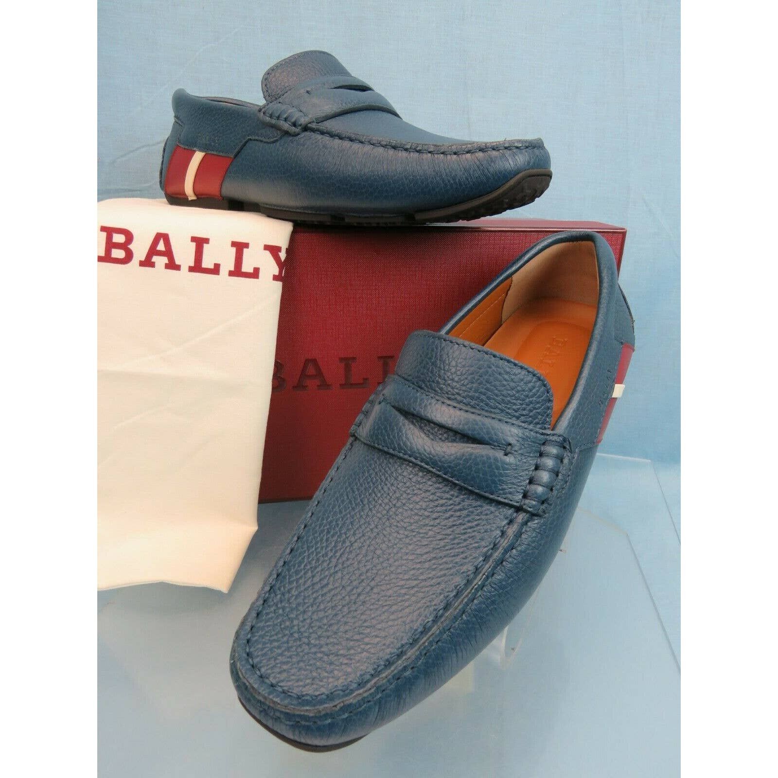 BALLY PIOTRE BLUE GRAINED LEATHER WEB LOGO DRIVER PENNY LOAFERS 11 D US 44 PIOTRE BLUE GRAINED LEATHER WEB LOGO PENNY LOAFERS 11 D main image 3