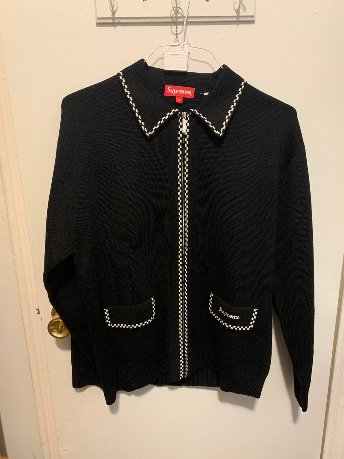 Supreme Checkerboard zip up sweater | Grailed