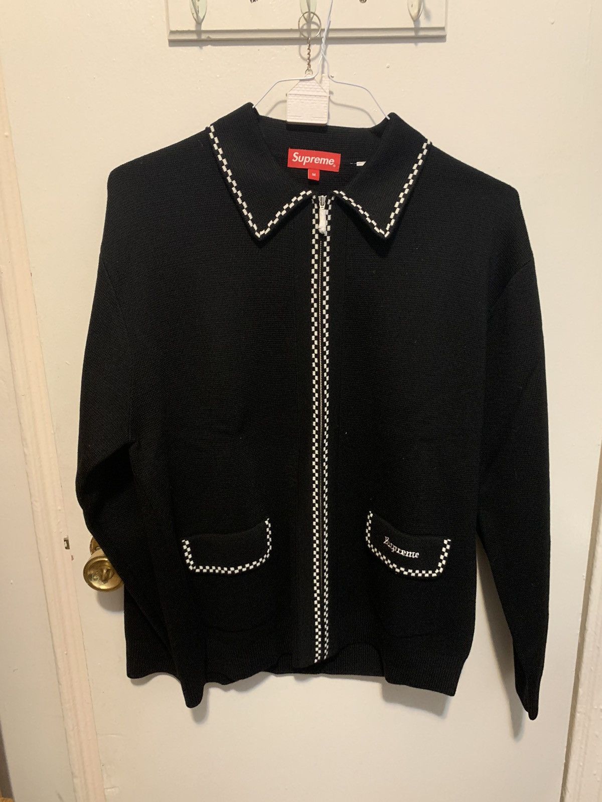 supreme Checkerboard Zip Up Sweater ブラックニット/セーター