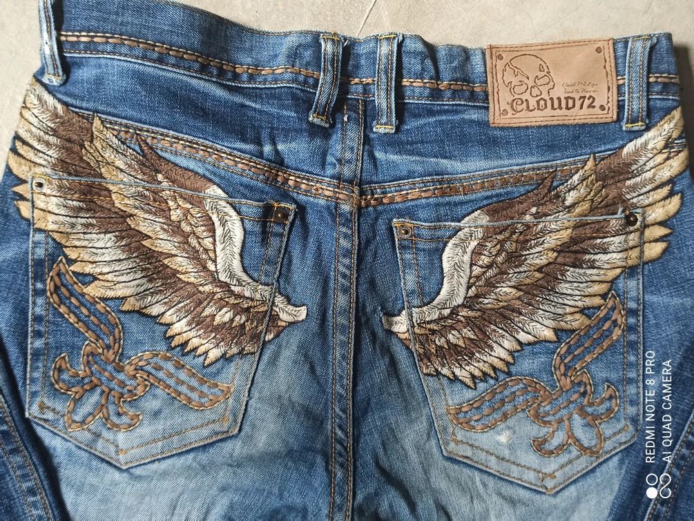 Japanese Brand DISTRESSED DENIM EMBROIDERED FALCON Size US 34 / EU 50 - 6 Thumbnail