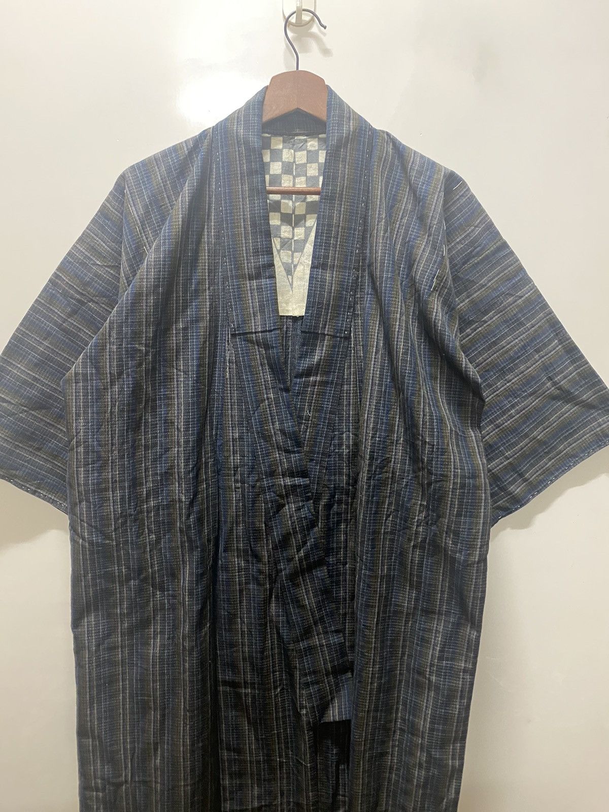 Designer Vintage 90s stripe denim kimono robe k6 Size US L / EU 52-54 / 3 - 2 Thumbnail