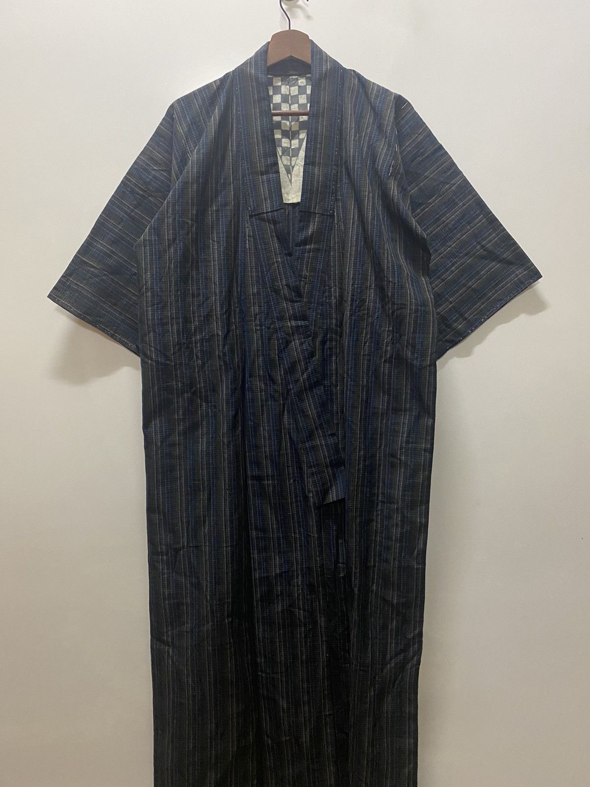 Designer Vintage 90s stripe denim kimono robe k6 Size US L / EU 52-54 / 3 - 1 Thumbnail