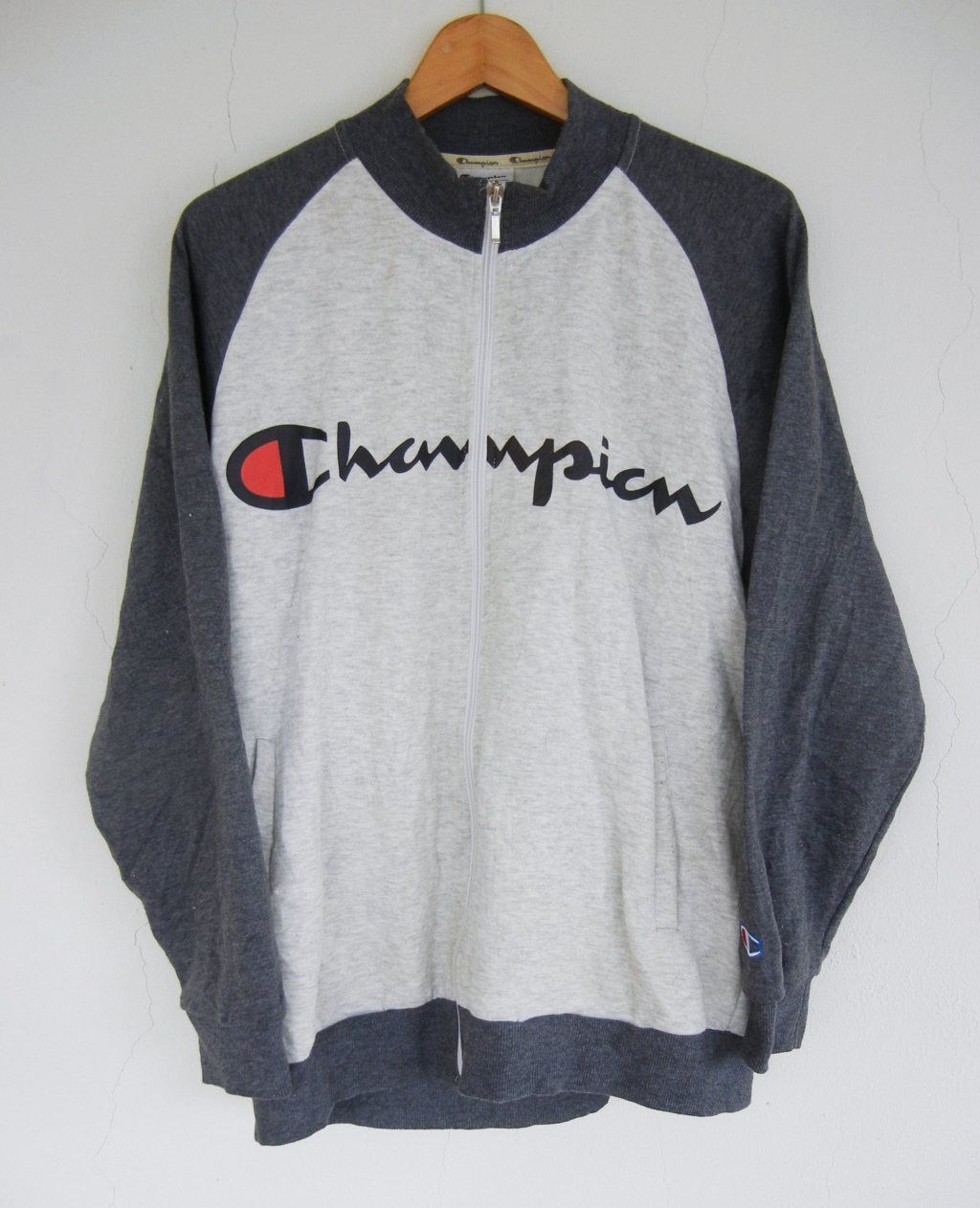 Champion USA Spell Out Sleeve Silver Grey Sz Medium