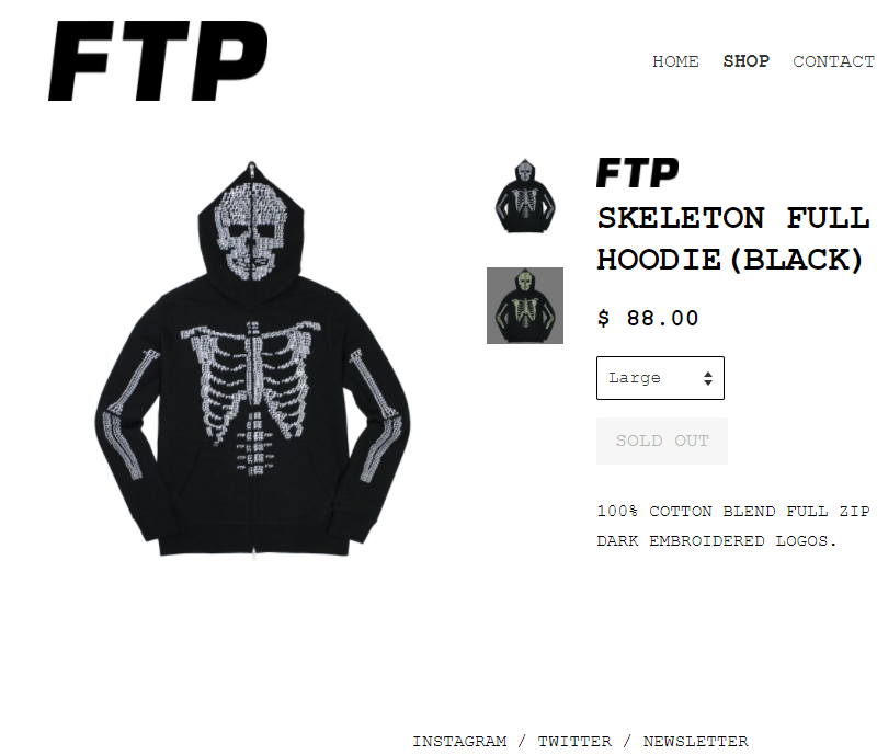 FTP Skeleton Full Zip Hoodie Black Men's - SS21 - US