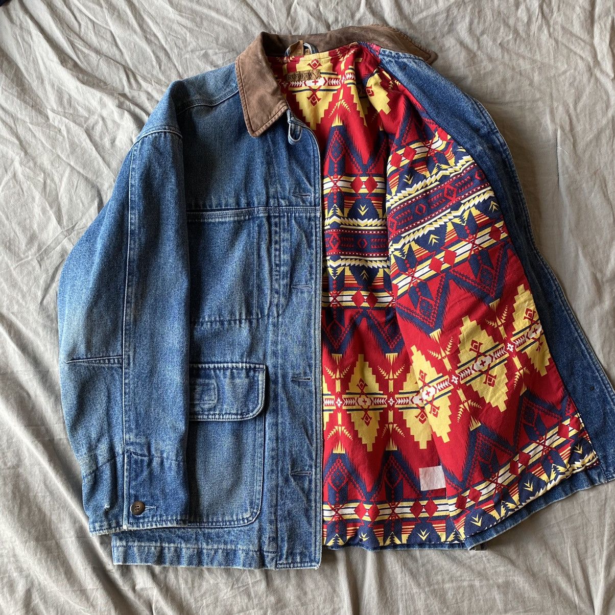 Vintage 90 s Ruff Hewn Denim Jacket with Patterned Lining Grailed