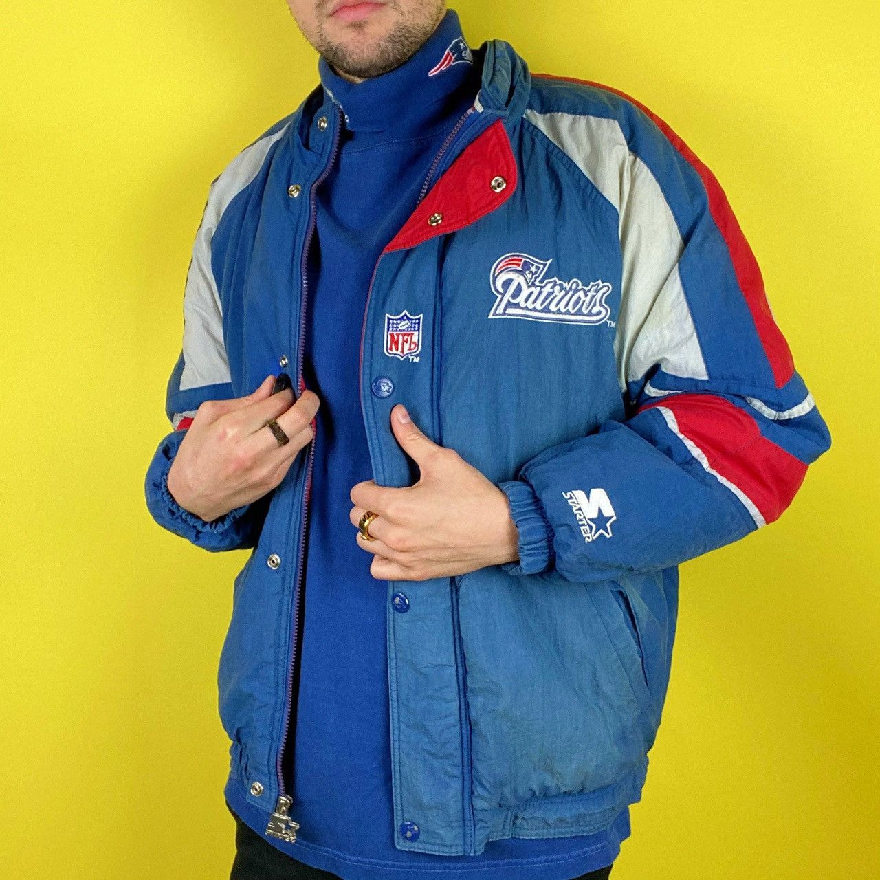 STARTER, Jackets & Coats, Vintage Patriots Nfl Starter Jacket Proline  Bomber Jacket Windbreaker With Hood