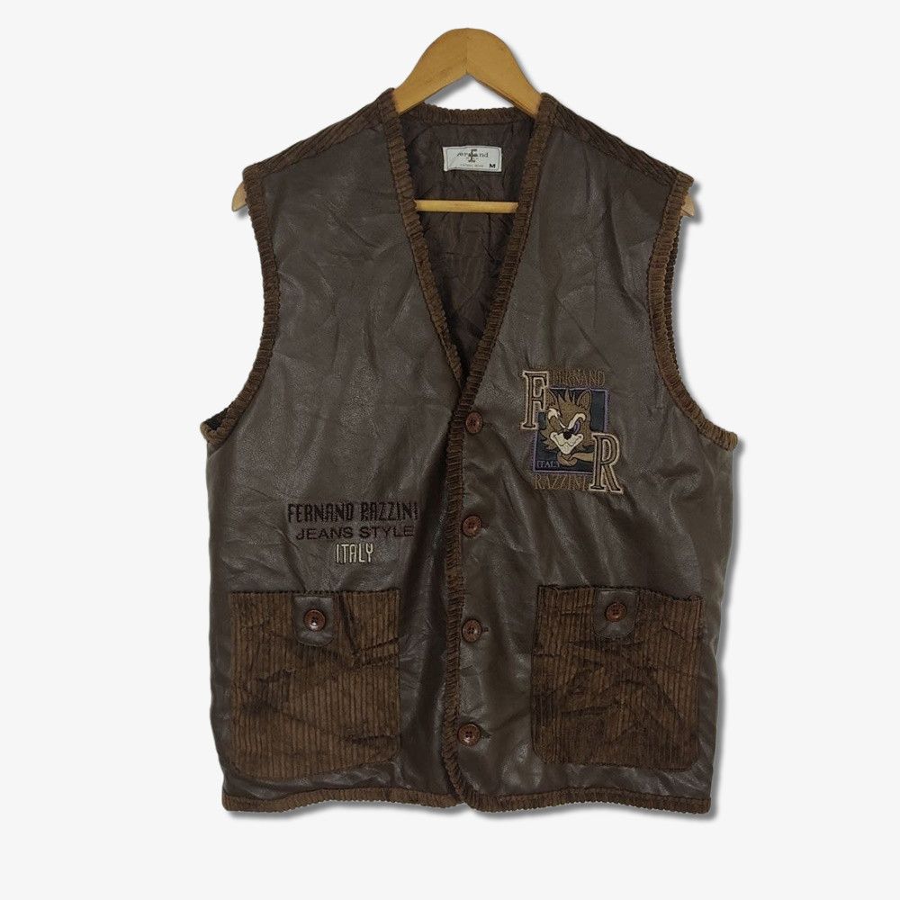 Designer Fernand Razzini Italy Designer Leather Corduroy Vest Jacket Size US M / EU 48-50 / 2 - 1 Thumbnail