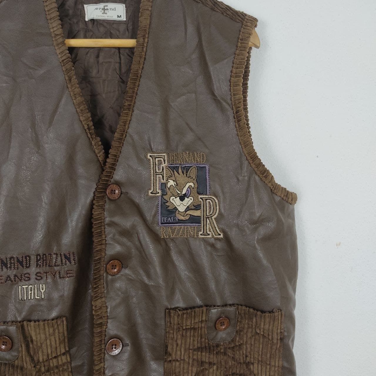 Designer Fernand Razzini Italy Designer Leather Corduroy Vest Jacket Size US M / EU 48-50 / 2 - 4 Thumbnail