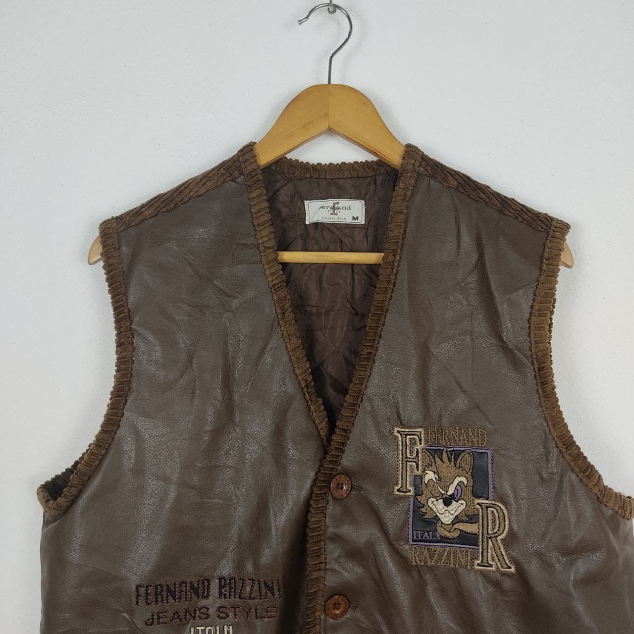 Designer Fernand Razzini Italy Designer Leather Corduroy Vest Jacket Size US M / EU 48-50 / 2 - 3 Thumbnail