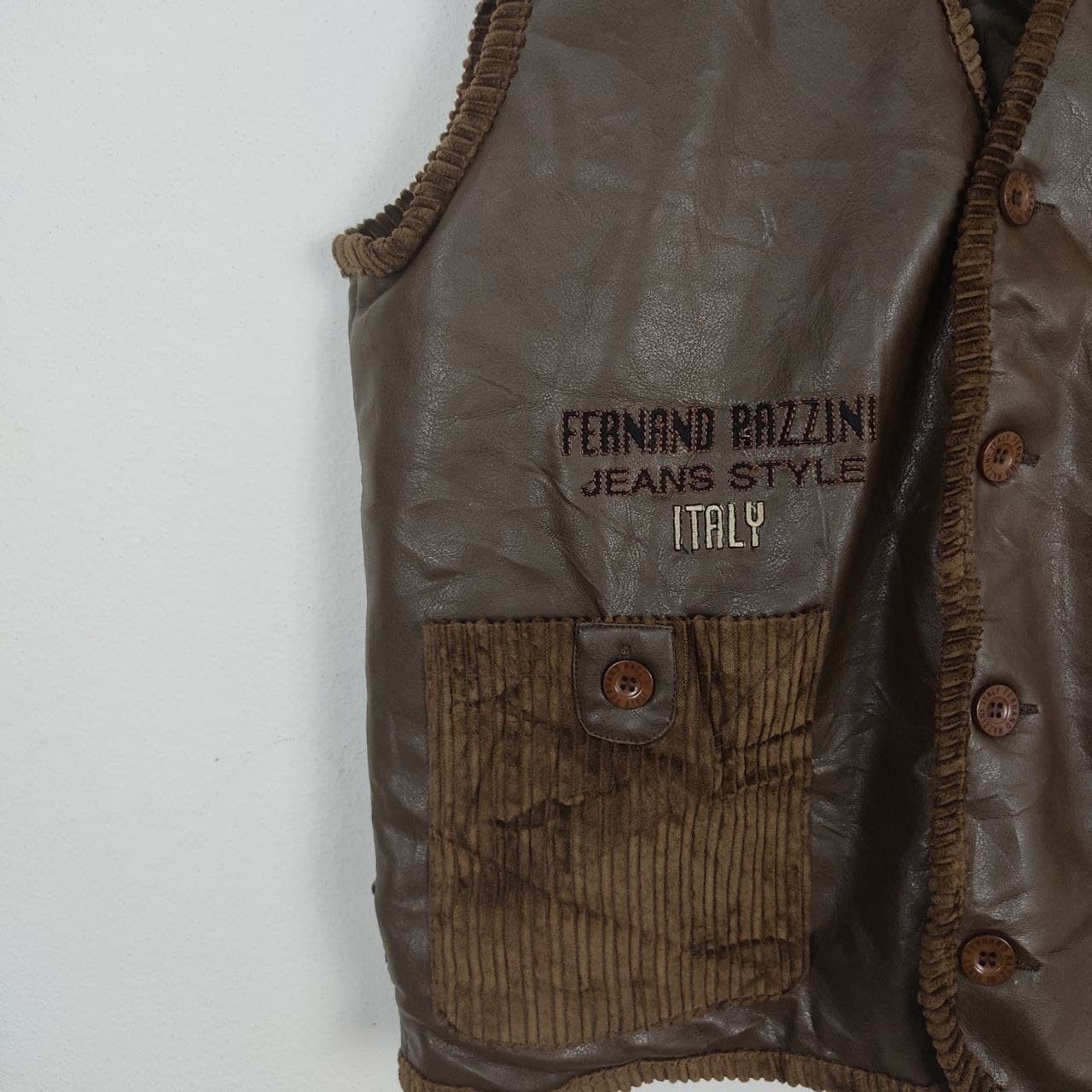 Designer Fernand Razzini Italy Designer Leather Corduroy Vest Jacket Size US M / EU 48-50 / 2 - 5 Thumbnail