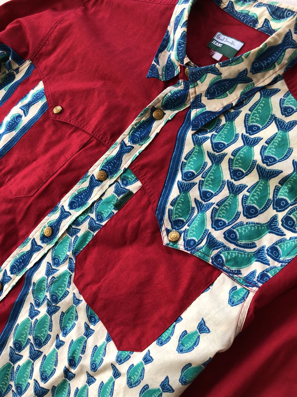 Art Comes First × Paul Smith 🏴󠁧󠁢󠁥󠁮󠁧󠁿 Made Fish Jacquard Patchwork Western Shirt Size US L / EU 52-54 / 3 - 1 Thumbnail