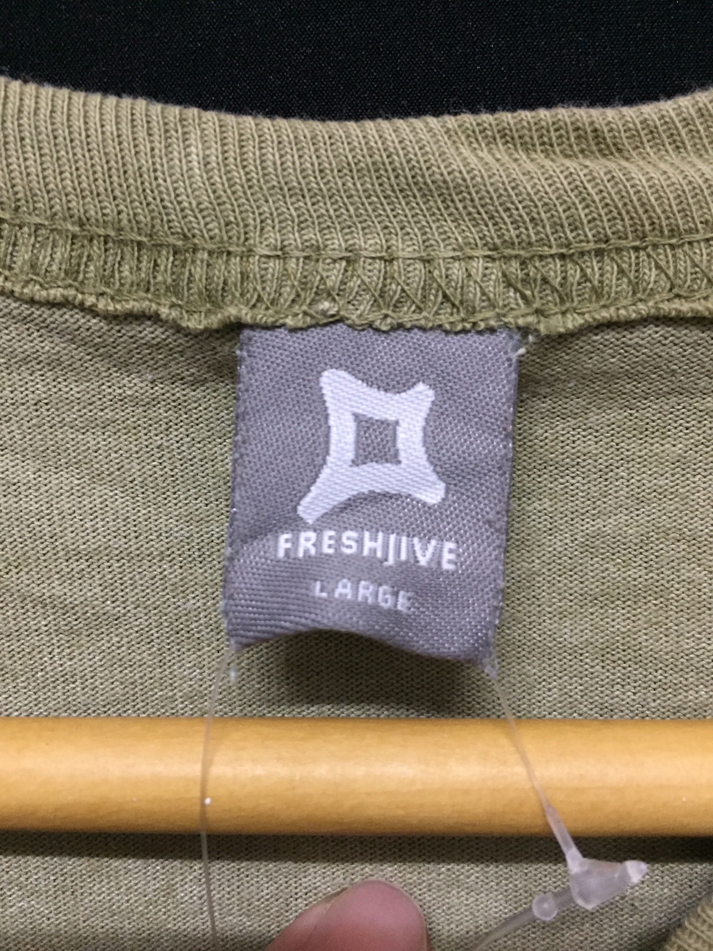 Freshjive × Vintage 90's Freshjive olive mesh sleeve logo tee Size US L / EU 52-54 / 3 - 8 Thumbnail