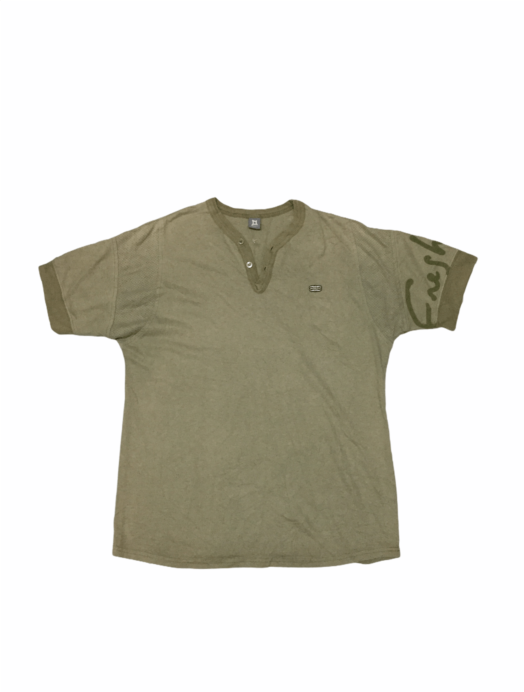 90's Freshjive olive mesh sleeve logo tee