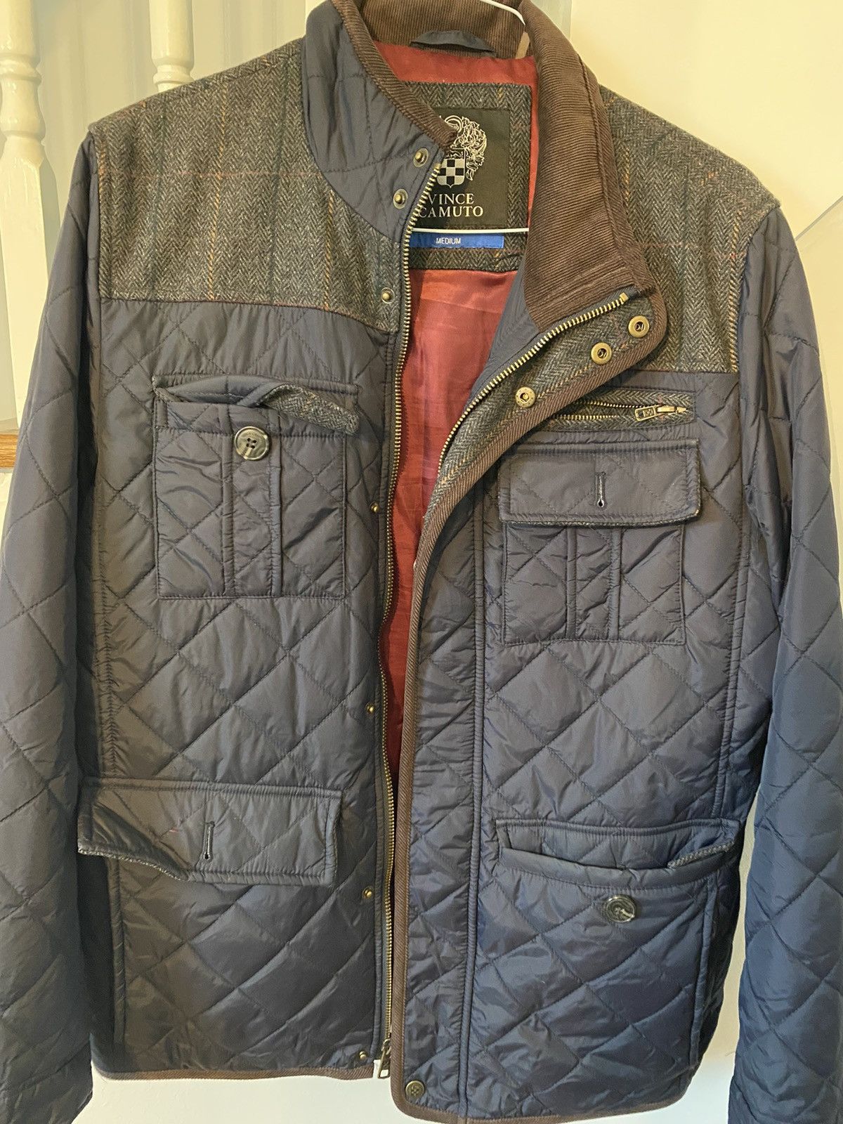 Vince Camuto Vince Camuto Men s Quilted Jacket with Plaid Yoke