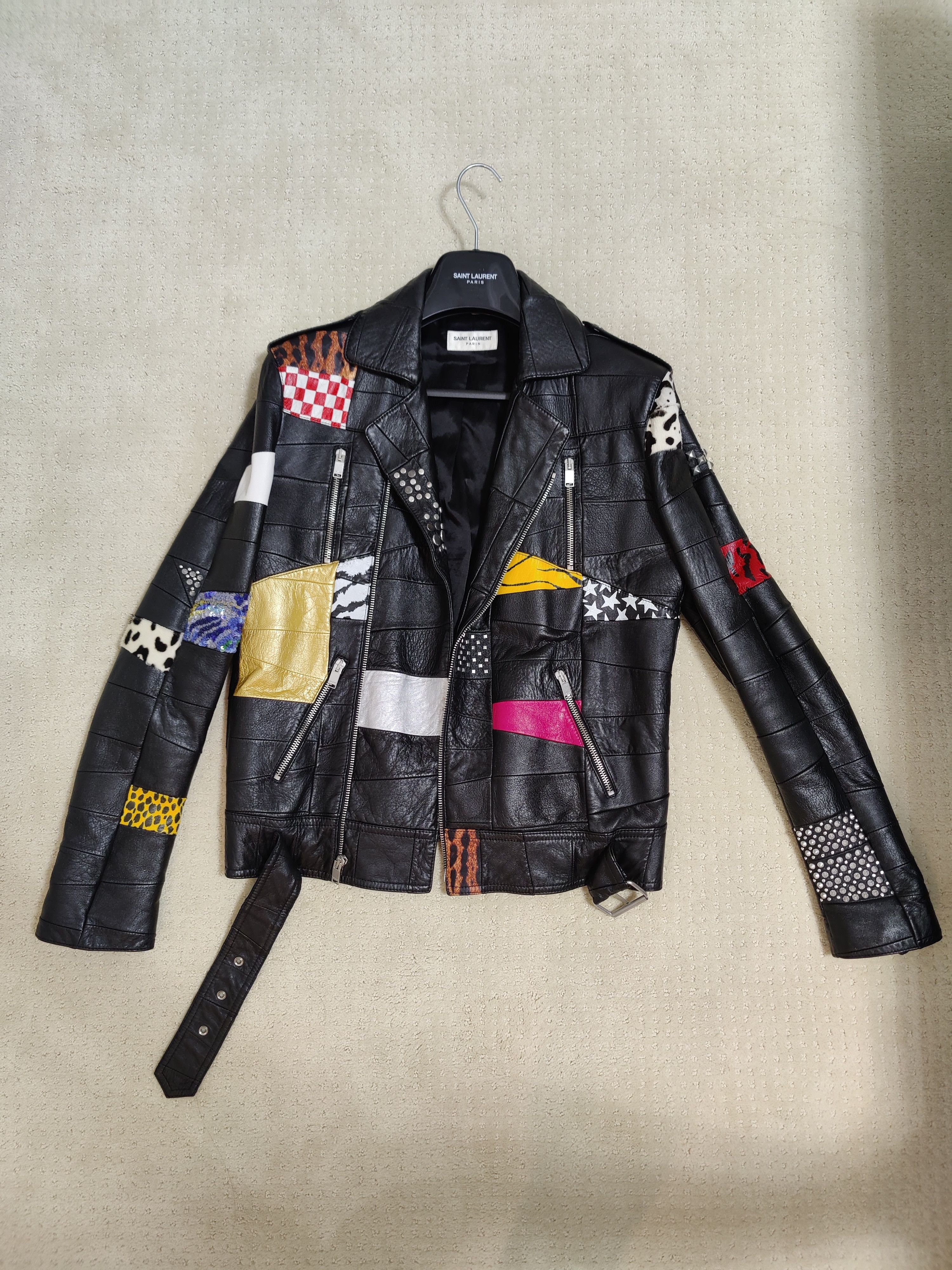 Saint Laurent Leather Jacket Paris Studded Black Hedi