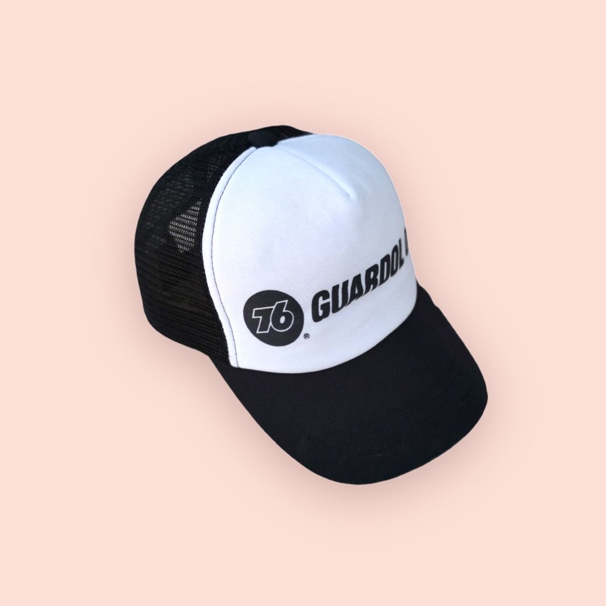 image of Racing x Trucker Hat Vintage 76 Lubricant Oil Trucker Snapback in Black/White, Men's