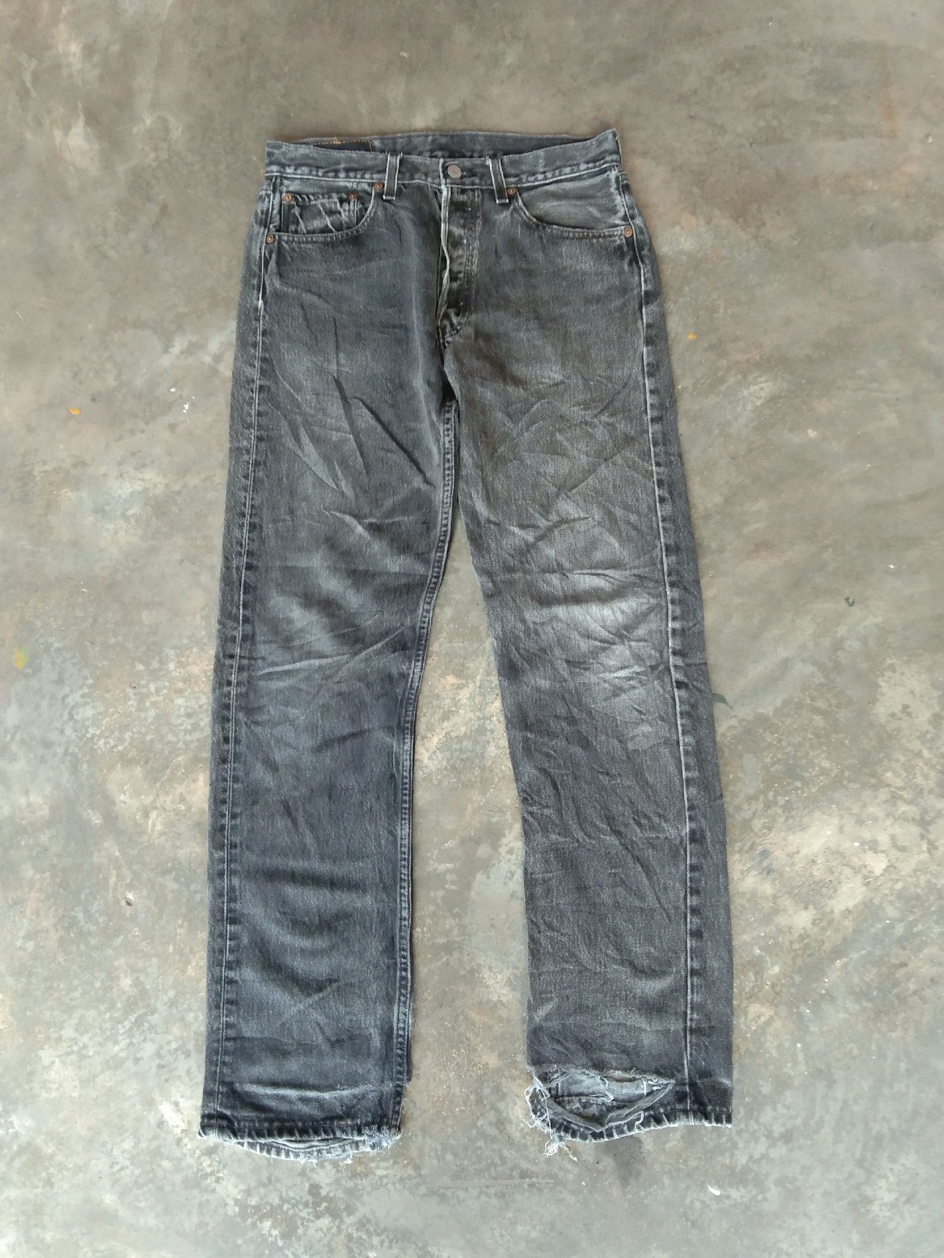 Levi's 90s Distressed Faded Black Vintage Levi's 501 Jeans USA Size US 30 / EU 46 - 1 Thumbnail