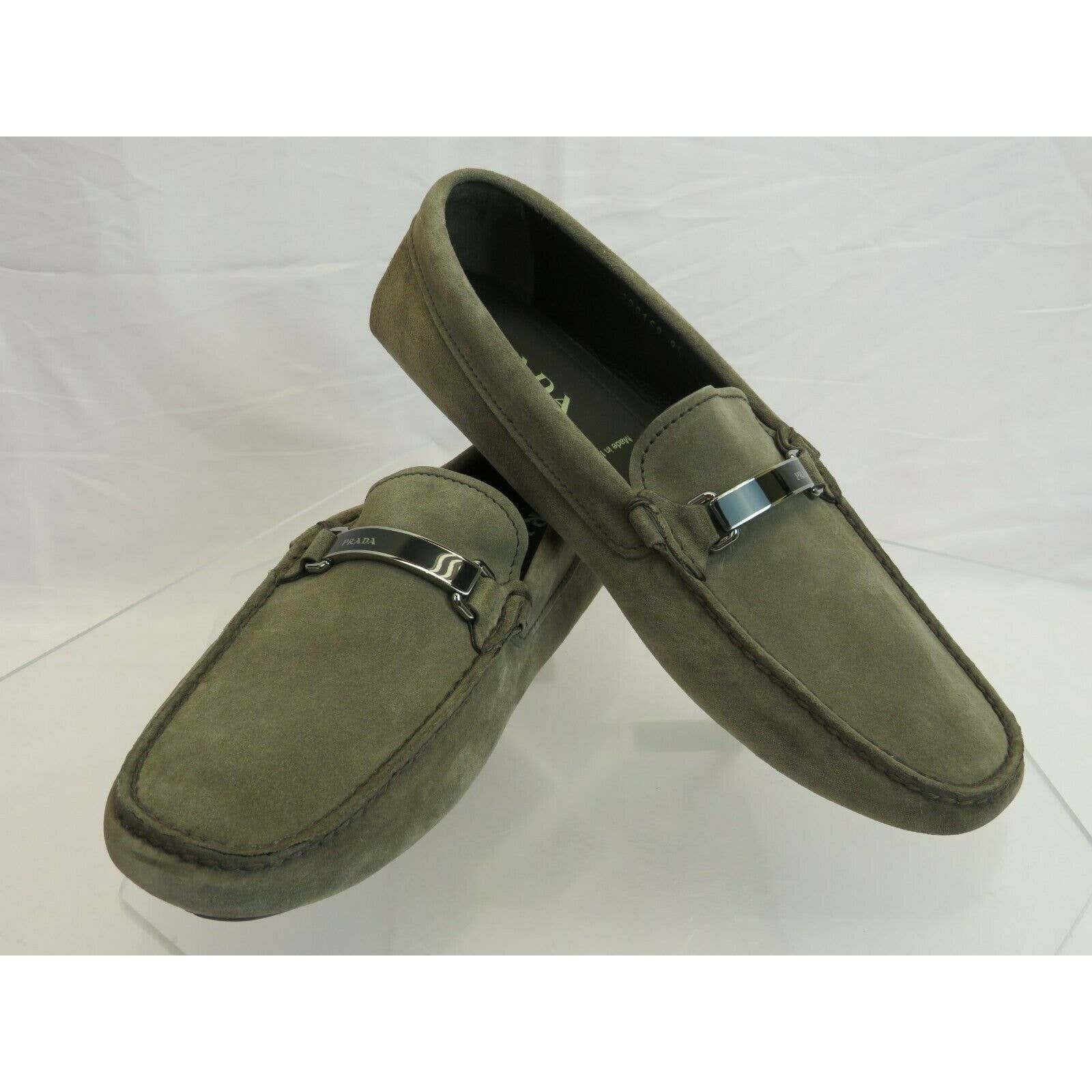 2DD159 KHAKI FUMO SUEDE LOGO DRIVING MOCCASINS LOAFERS 8