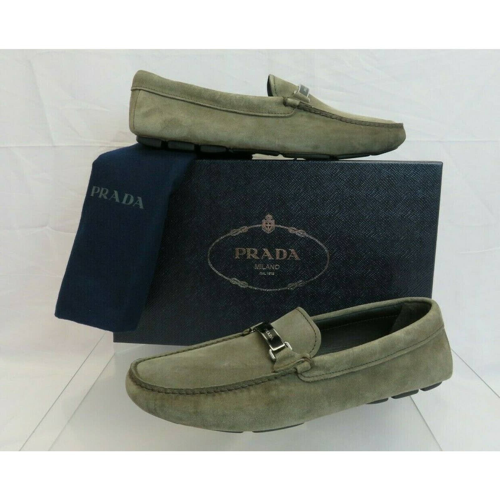 2DD159 KHAKI FUMO SUEDE LOGO DRIVING MOCCASINS LOAFERS 8