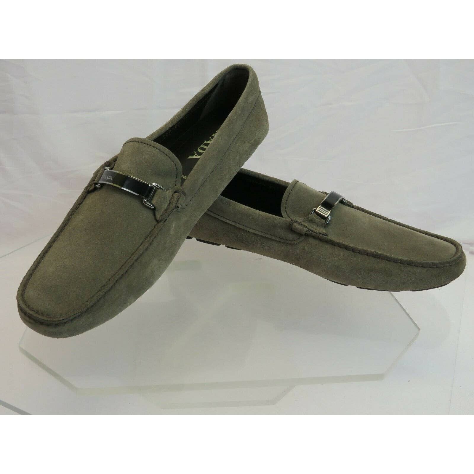 2DD159 KHAKI FUMO SUEDE LOGO DRIVING MOCCASINS LOAFERS 8