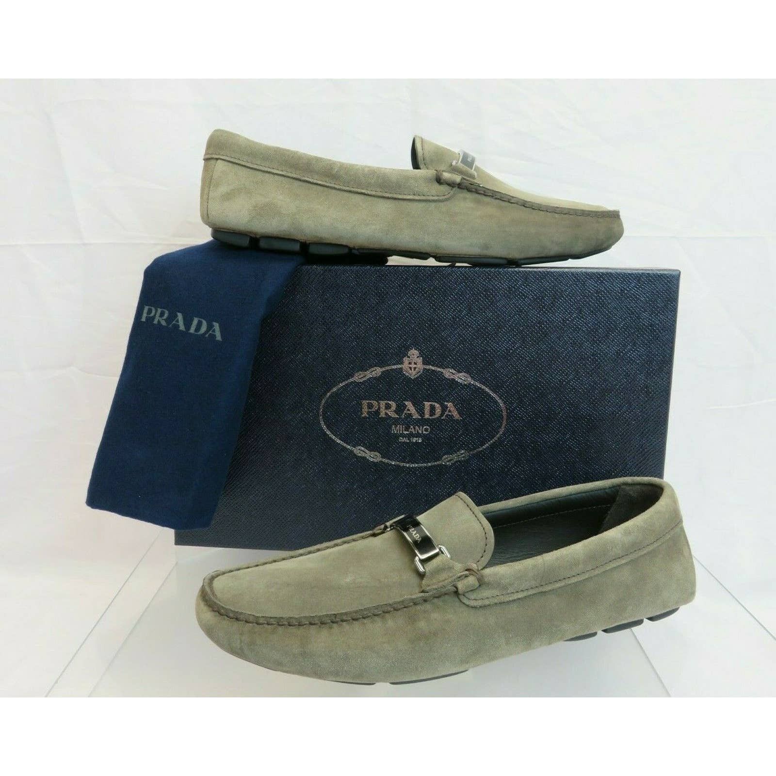 2DD159 KHAKI FUMO SUEDE LOGO DRIVING MOCCASINS LOAFERS 8