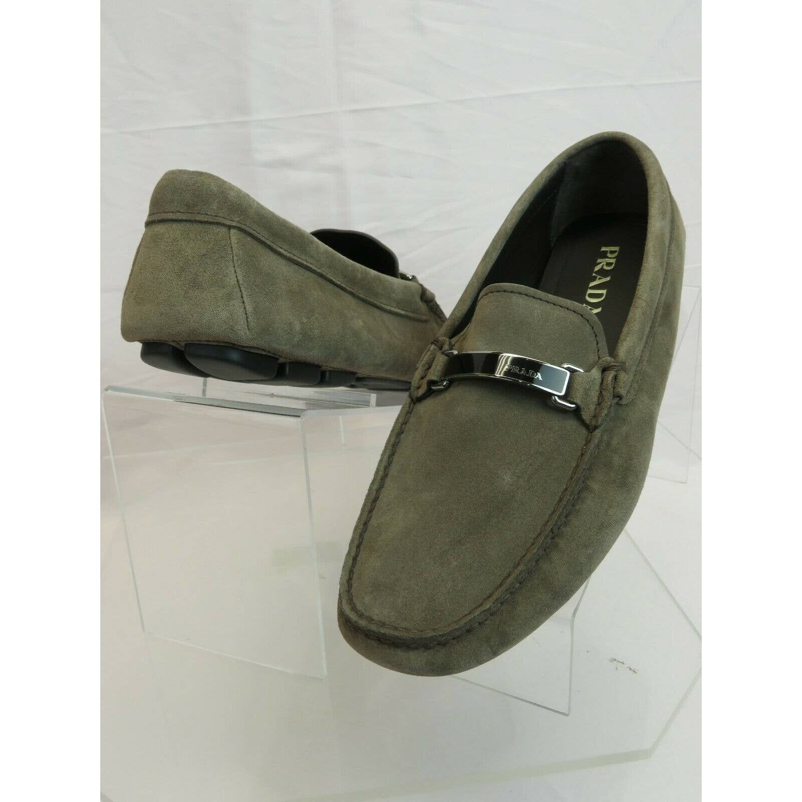 2DD159 KHAKI FUMO SUEDE LOGO DRIVING MOCCASINS LOAFERS 8