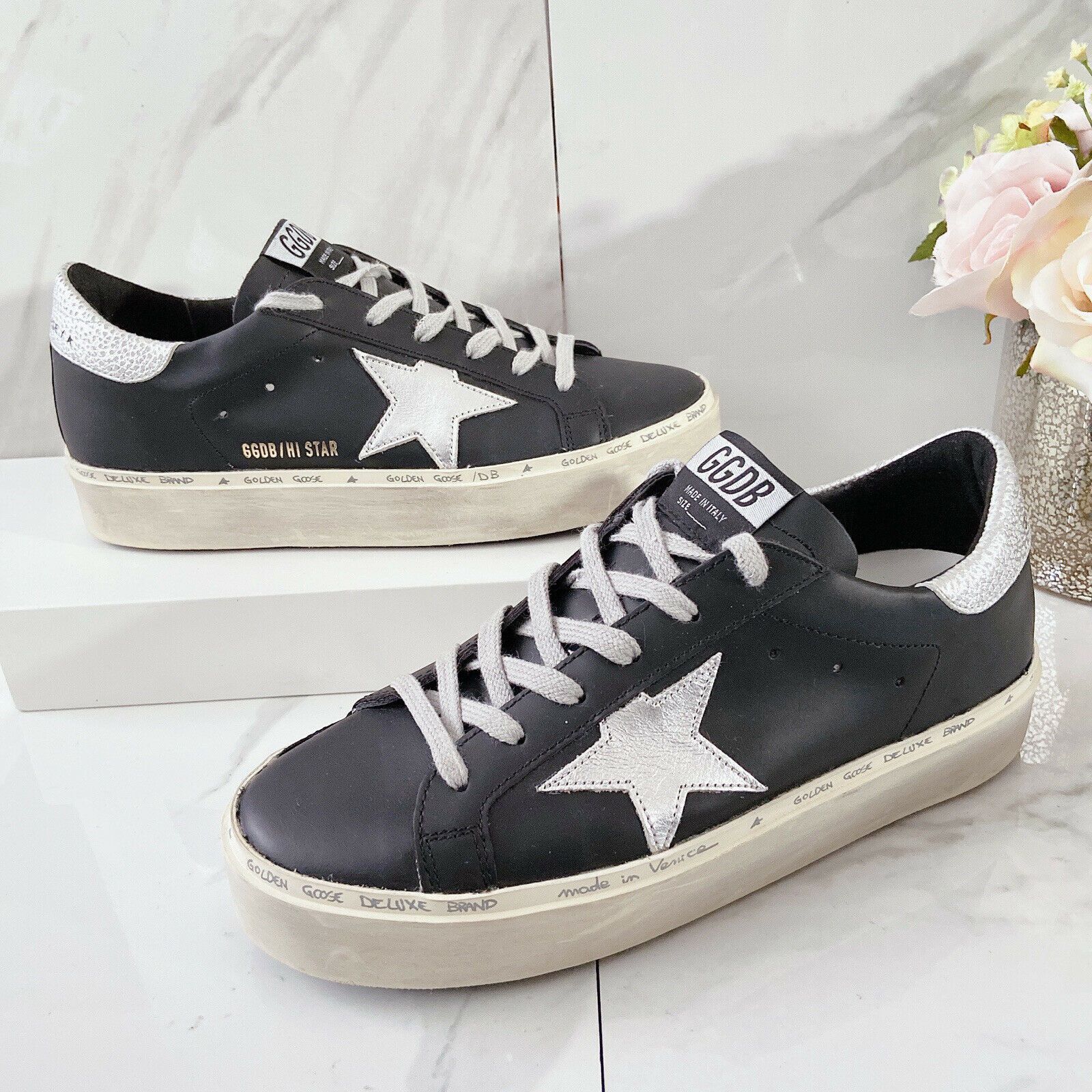 Golden Goose Hi Star Mens Low Top Sneaker Black Metallic Footwear