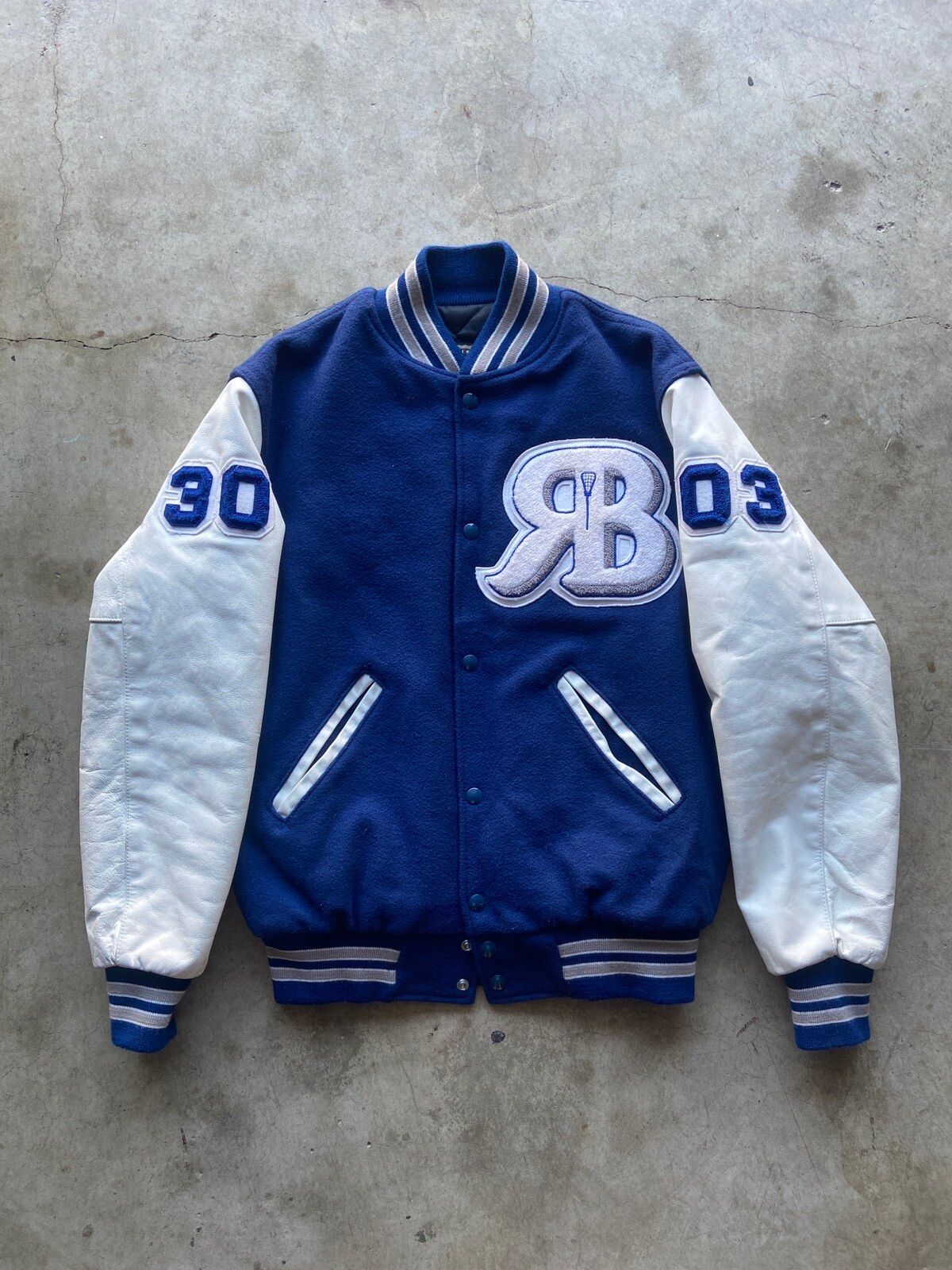 Vintage Vintage Blue Varsity Jacket Leather Sleeves Size Small Size US S / EU 44-46 / 1 - 1 Preview