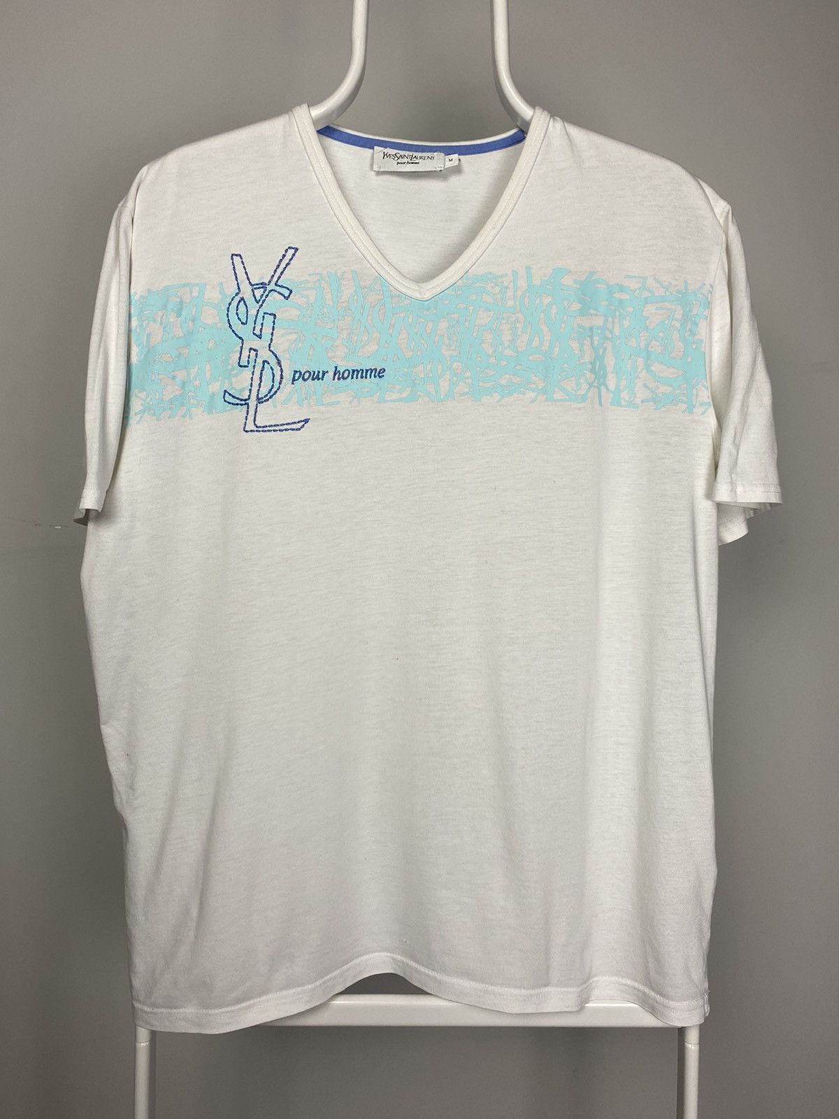 Vintage × Yves Saint Laurent Yves Saint Laurent vintage multi logo T-shirt YSL white blue Size US M / EU 48-50 / 2 - 1 Thumbnail