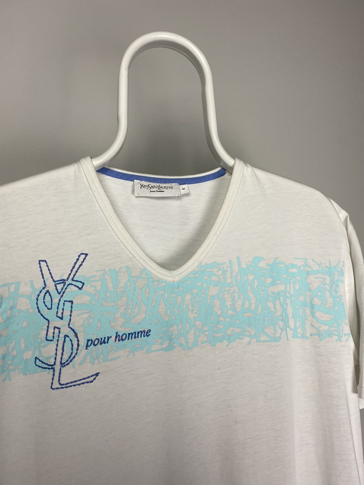 Vintage × Yves Saint Laurent Yves Saint Laurent vintage multi logo T-shirt YSL white blue Size US M / EU 48-50 / 2 - 2 Thumbnail