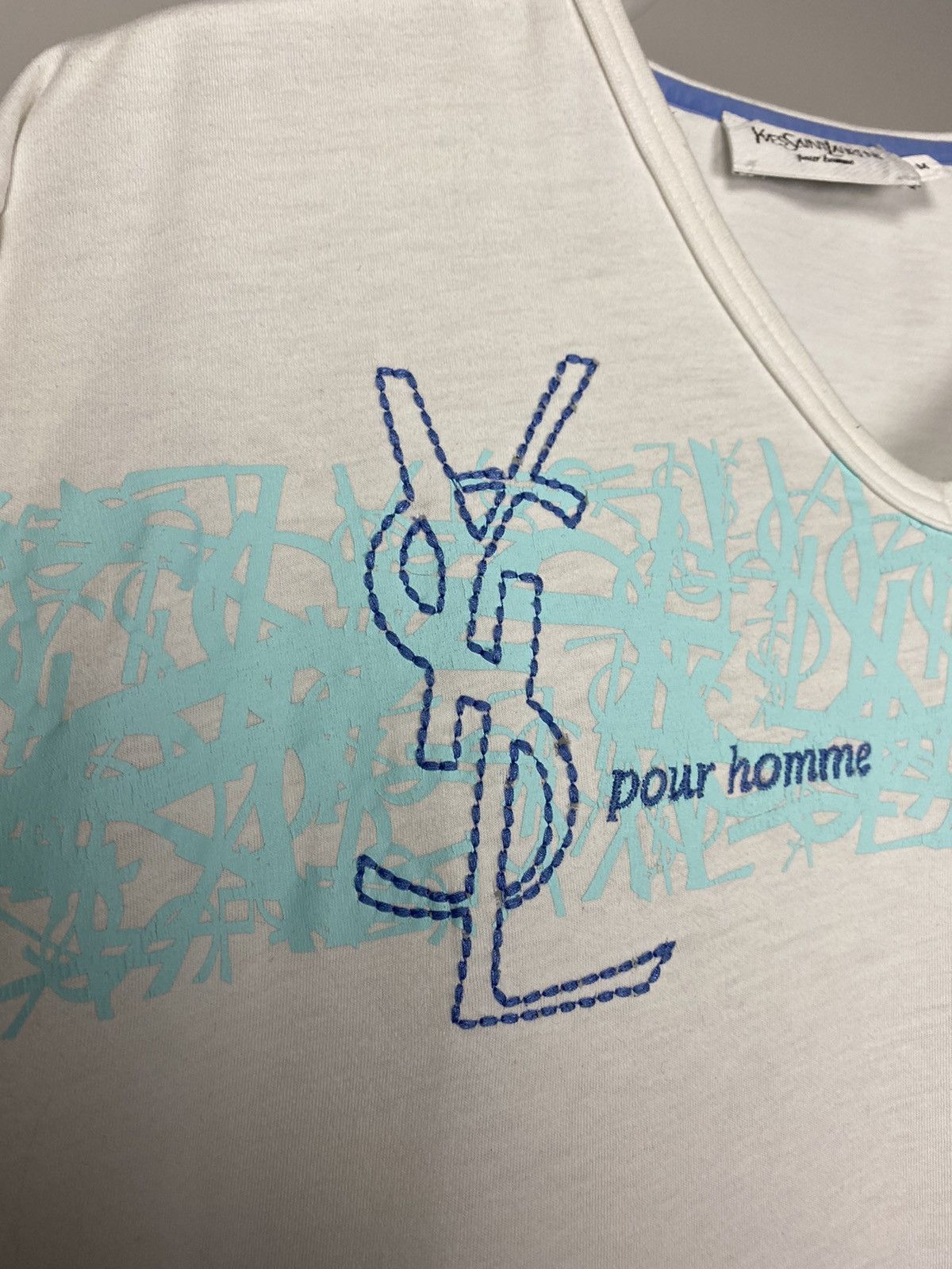 Vintage × Yves Saint Laurent Yves Saint Laurent vintage multi logo T-shirt YSL white blue Size US M / EU 48-50 / 2 - 4 Thumbnail