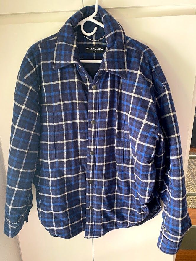 Balenciaga BALENCIAGA BLUE FLANNEL PLAID PADDED SHIRT PUFFER JACKET Size US M / EU 48-50 / 2 - 1 Thumbnail
