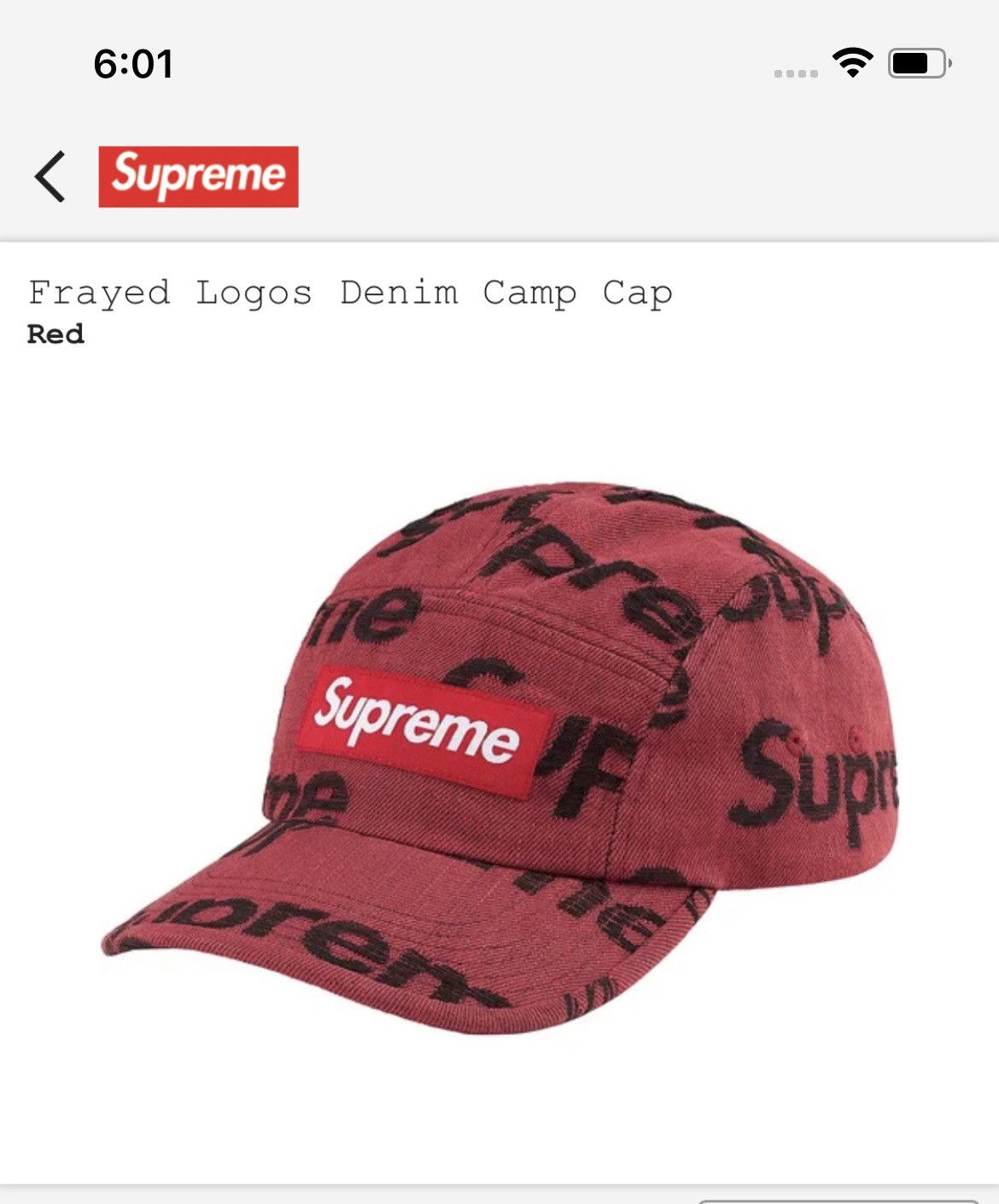 Supreme Frayed Logos Denim Camp Cap Red