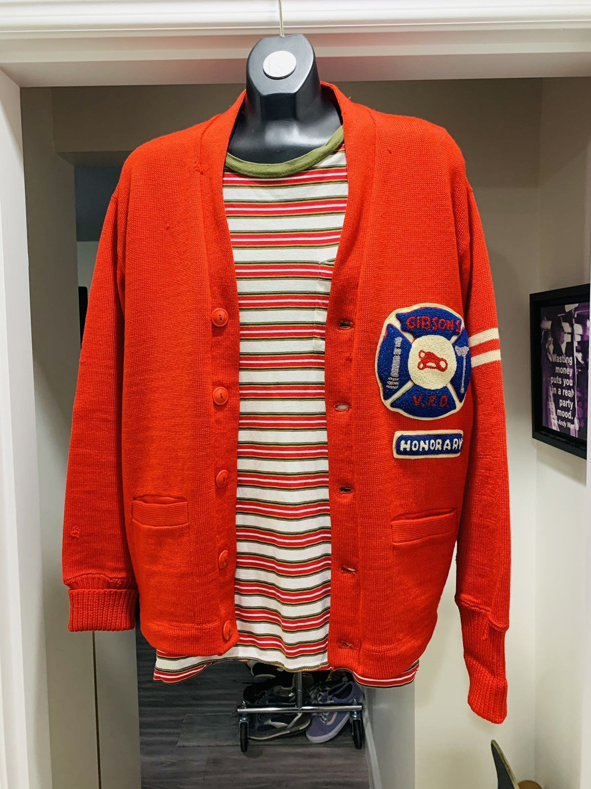 Vintage Vintage 70s Fire Dept 100% Wool Cardigan 22x29 Size US XL / EU 56 / 4 - 1 Thumbnail