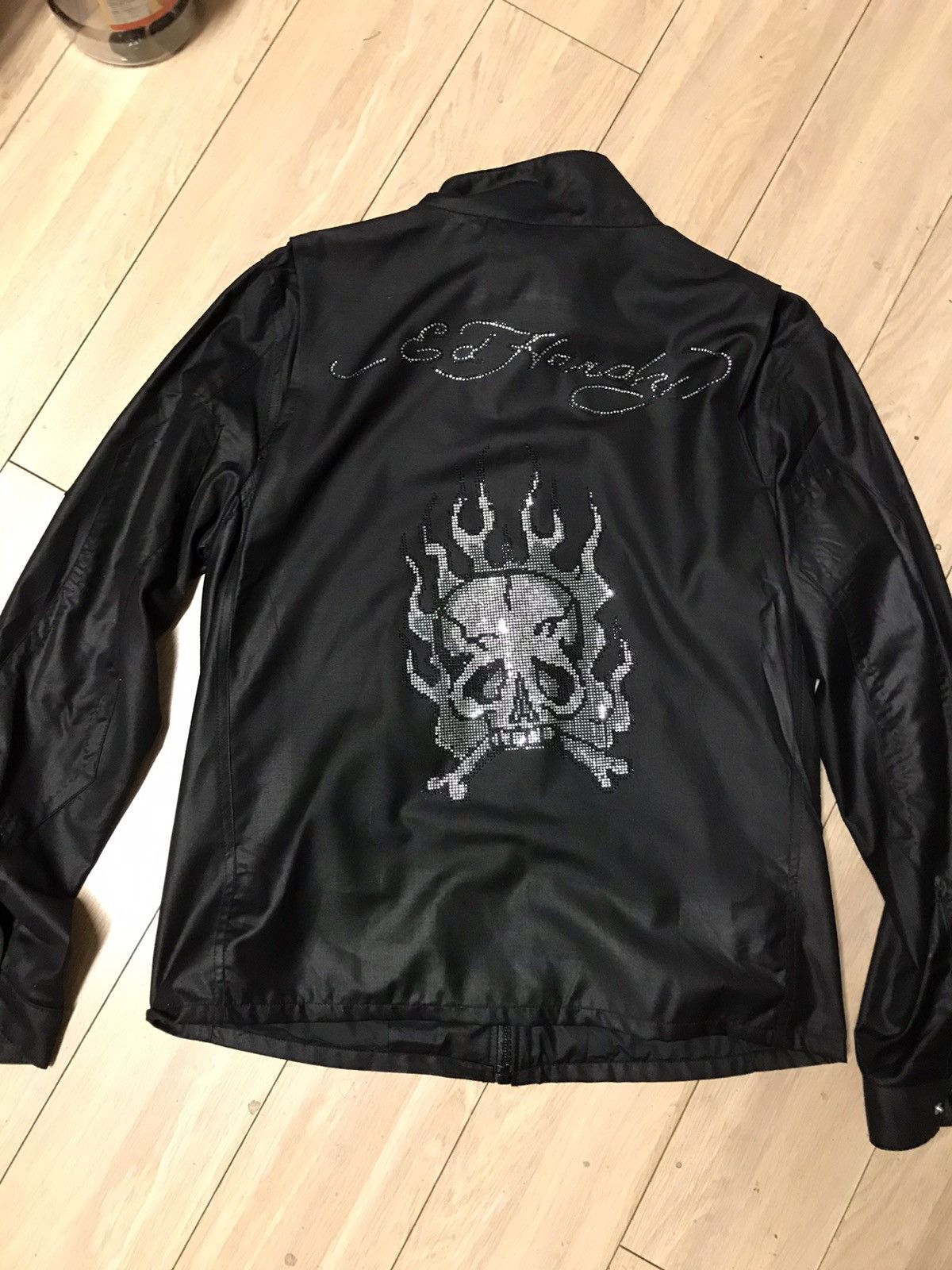 Ed Hardy rhinestone leather sold jacket