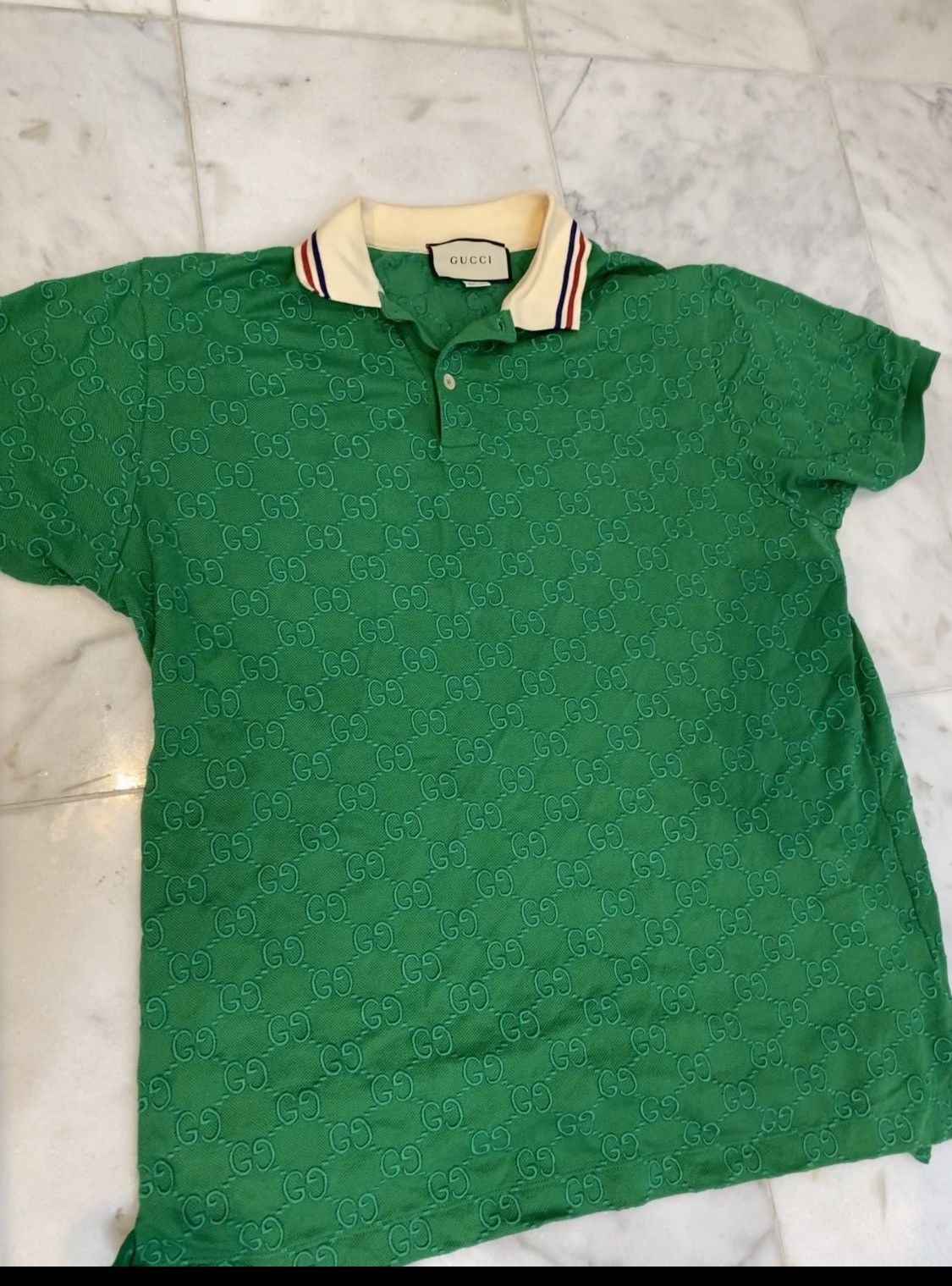 image of Gucci Supreme Short Sleeve GG Polo in Green, Men's (Size 2XL)