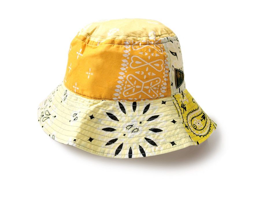 KAPITAL bandana patchwork bucket hat long brim yellow