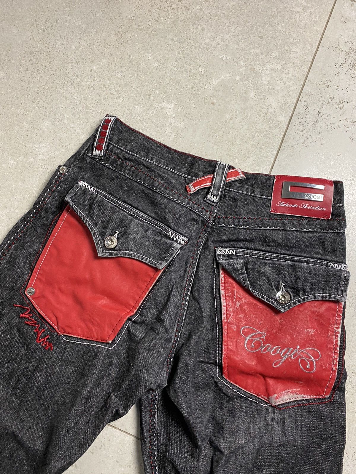 Rare! Coogi Australia vintage jeans black red denim pants