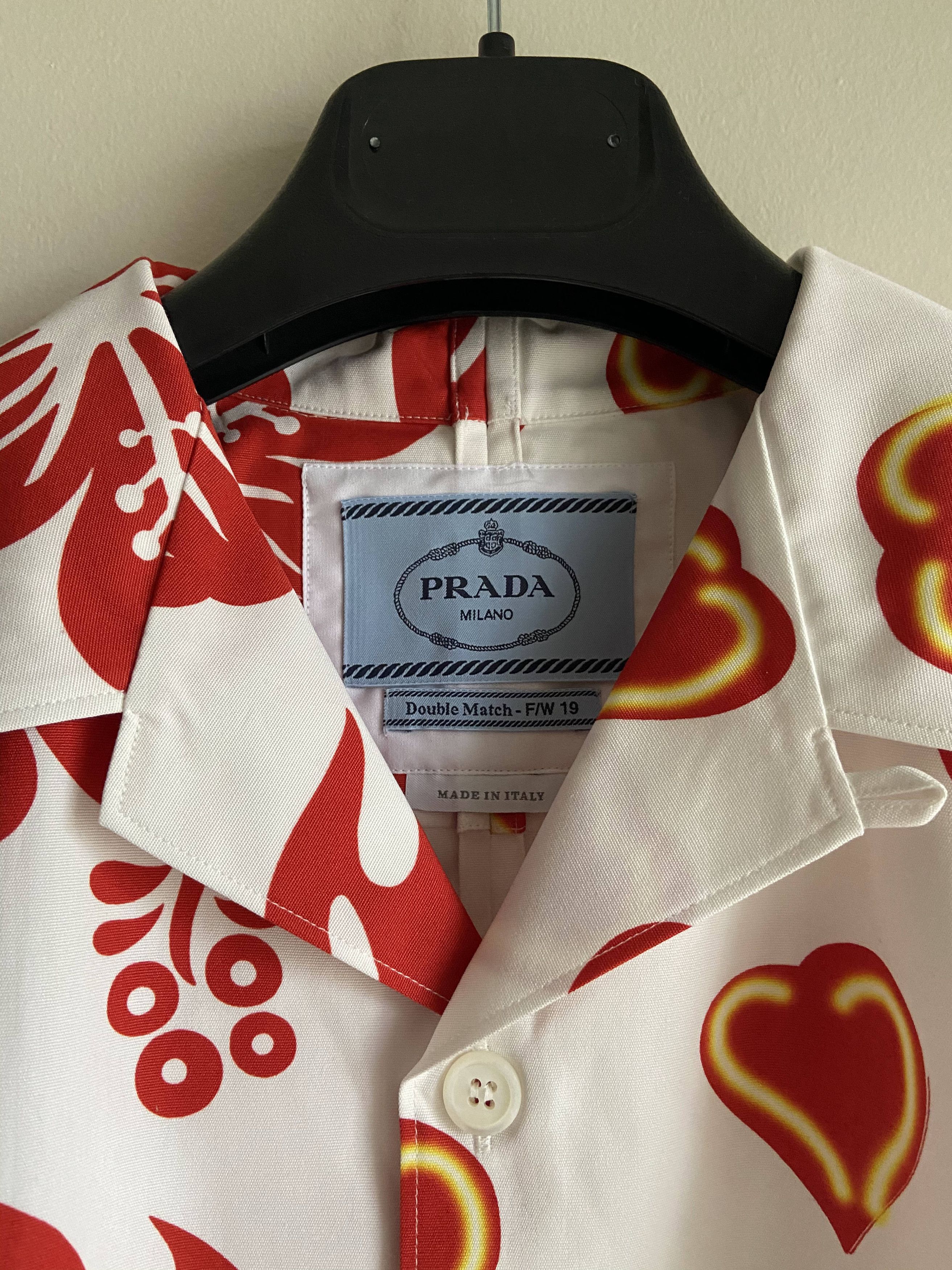 Prada FW19 Prada Double Match Heart Print Camp Collar Shirt | Grailed