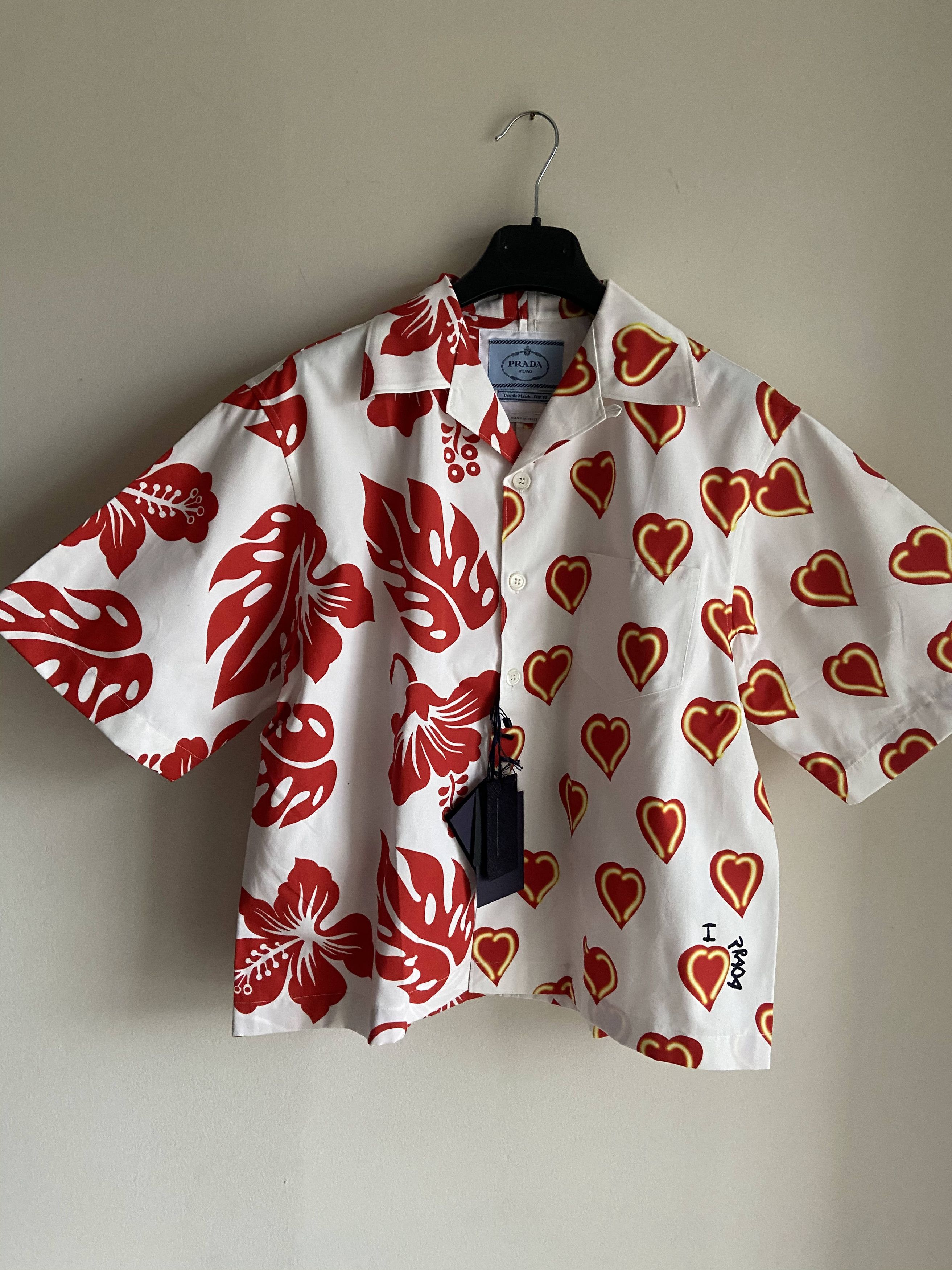 Prada FW19 Prada Double Match Heart Print Camp Collar Shirt | Grailed