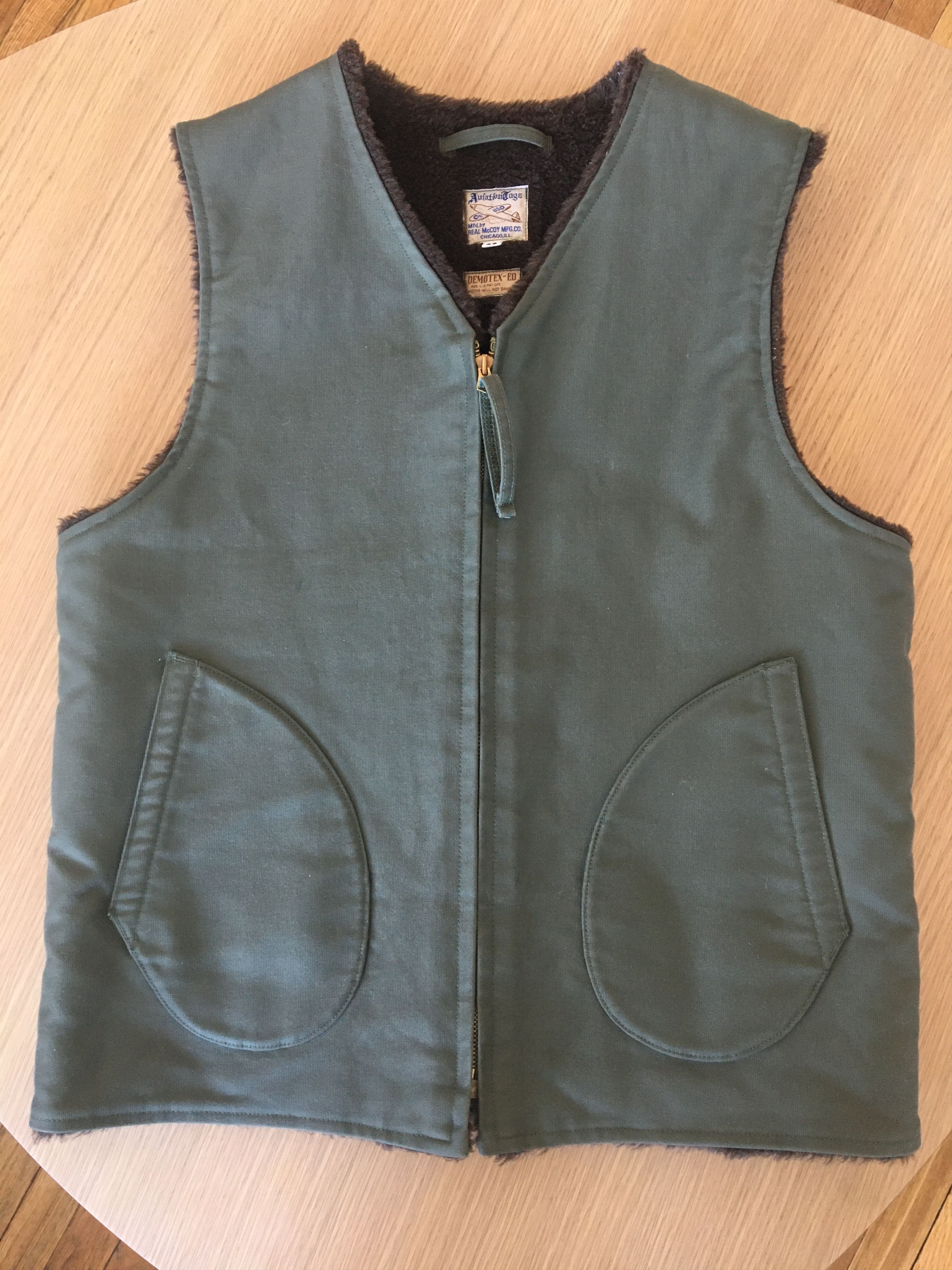 The Real McCoy's MJ19105 Alpaca Pile-Lined Vest Olive