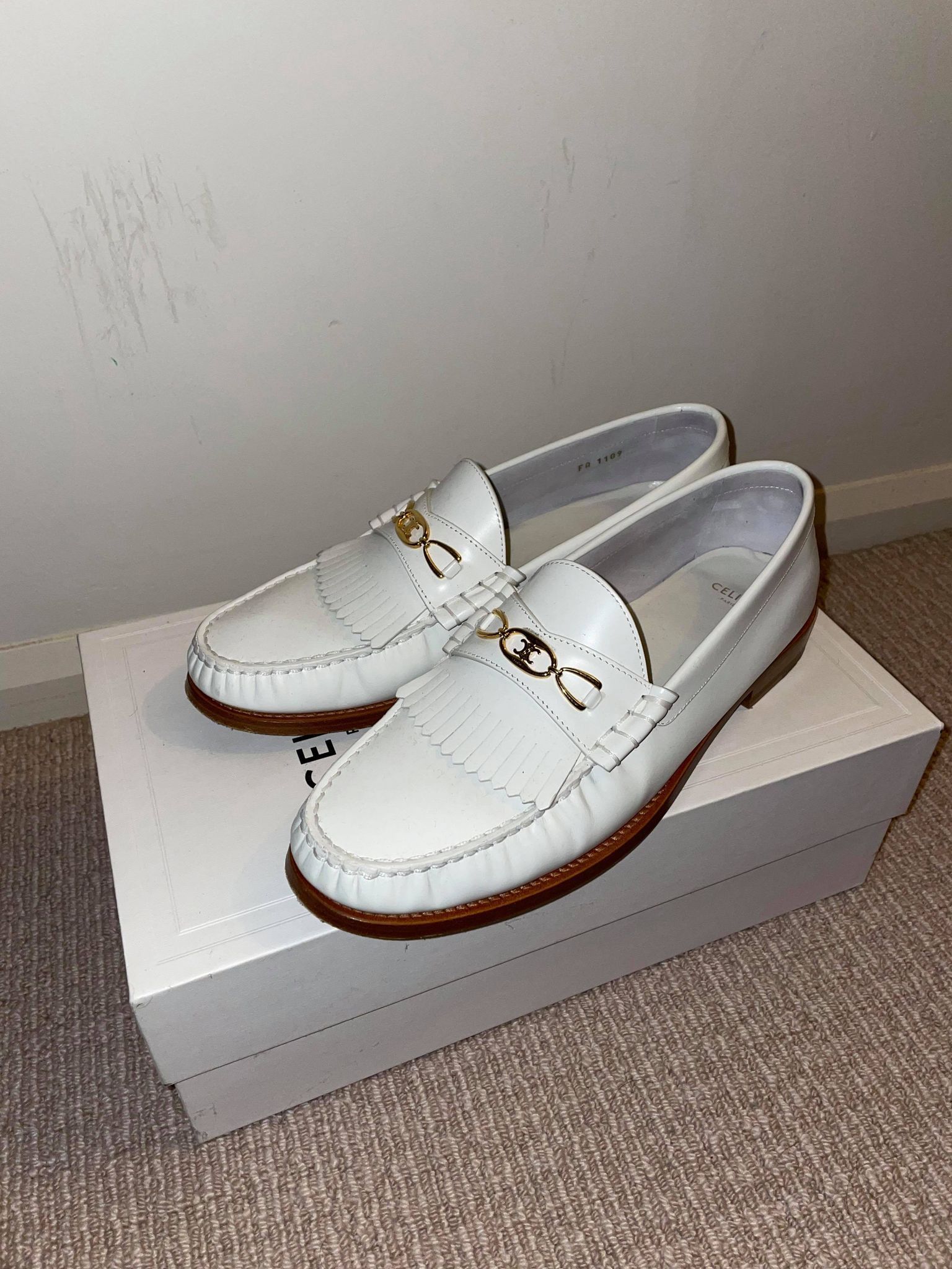 image of Celine Luco Triomphe Loafers in White, Men's (Size 9.5)