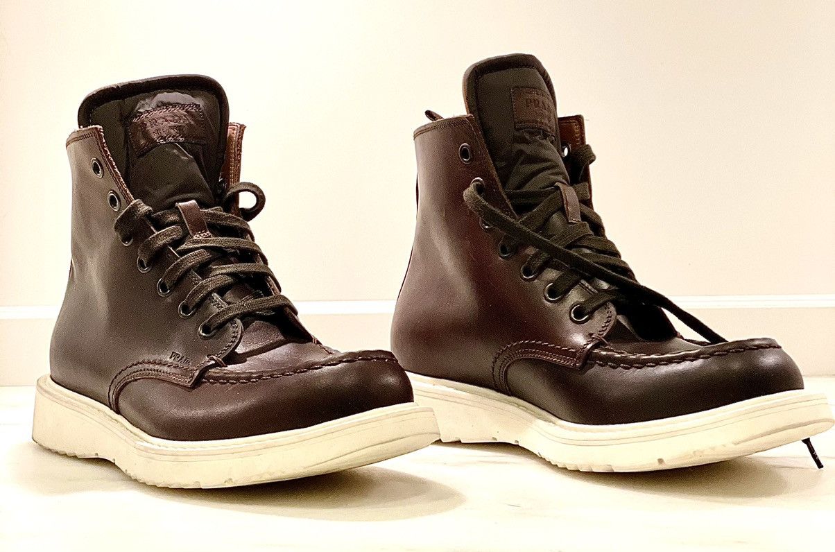 Prada Prada Brown Leather Hiking Boots | Grailed