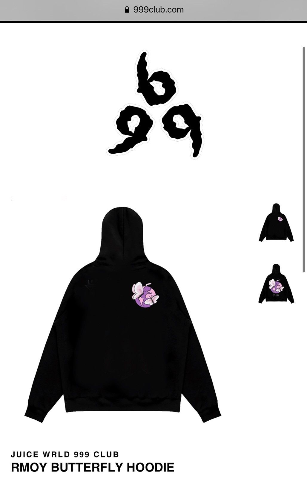 999 Club Juice WRLD RMOY Butterfly Hoodie Limited Edition Grailed