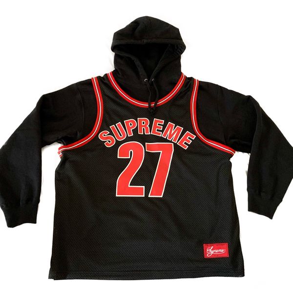 Black Supreme Basketball Jersey Sweatshirt Hoodie Sz L